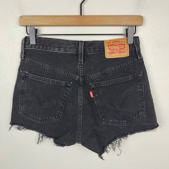 Levi's 501 Original Shorts Womens 24 Black Distressed Cut Offs Button Fly Grunge - Picture 4 of 8